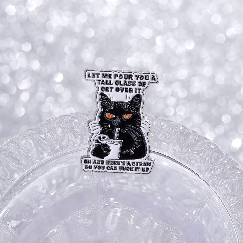 Emaille-Anstecknadeln, schwarzes Katzen-Zitat, Unisex - Bild 3