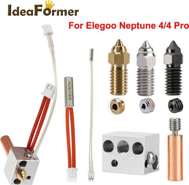 Elegoo Neptune 4 Hotend Set mit 24V 50W Heizblock, Messingdüse und Heizstab in Gold - Bild 1