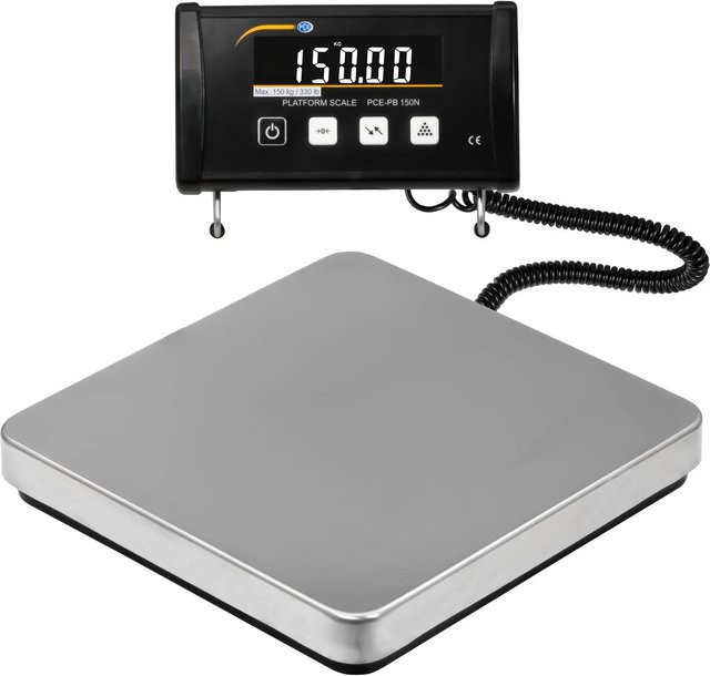 PCE Instruments Plattformwaage PCE-PB 150N in Silber mit LC-Display, USB bidirektional, PEAK Funktion und Füllstands Control bis max. 150 kg - Bild 1