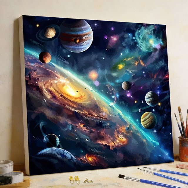 Huacan Malen nach Zahlen Set Universum Abstract Weltraum DIY Ölgemälde Multicolor - Bild 1