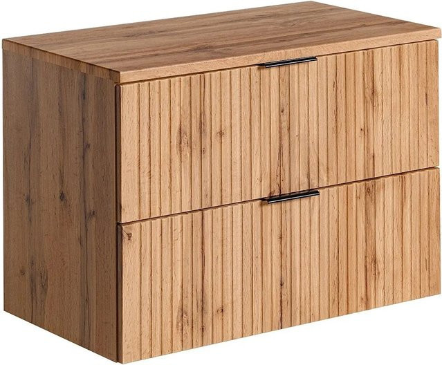 Vente-unique Waschbeckenunterschrank Zevara im Bohème-Stil mit Rillenmuster, Farbe: Beige/Braun, B/T/H: 80 x 46 x 57 cm - Bild 1