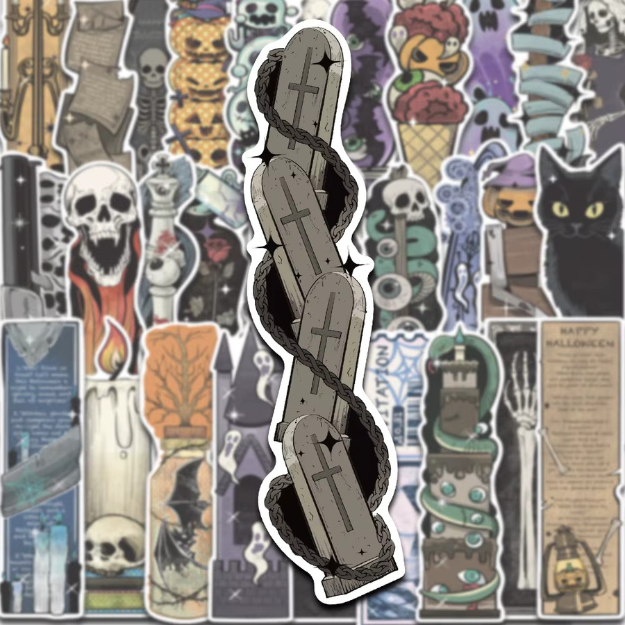 30er Set Halloween Lesezeichen mit Cartoon Horror Motiven wie Geistern, Schädeln, schwarzen Katzen und Kürbissen in Schwarz und Multicolour - Bild 2