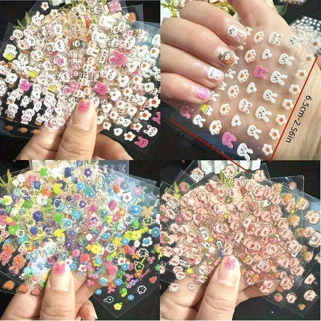Kinder-Nagelaufkleber mit Hasen-, Tier- und Fruchtdesigns, 10 Stück - Bild 1