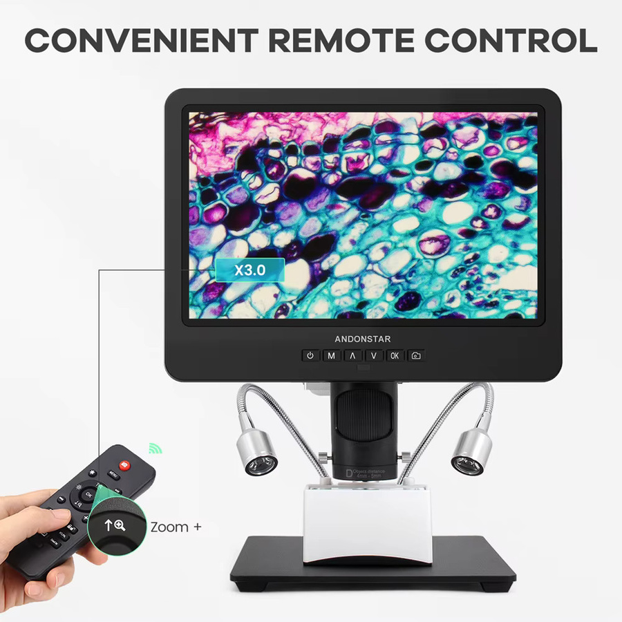 Andonstar AD249SM Trinokular Digitalmikroskop mit 10,1 Zoll IPS LCD, 2000X Vergrößerung, HDMI und USB-C, Schwarz - Bild 5