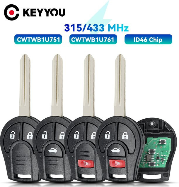Keyyou Fernbedienung Autoschlüssel für Nissan Sylphy Juke Rogue Micra Qashqai Altima Maxima Sentra Versa mit 46 Chip CWTB1U751, Schwarz - Bild 1