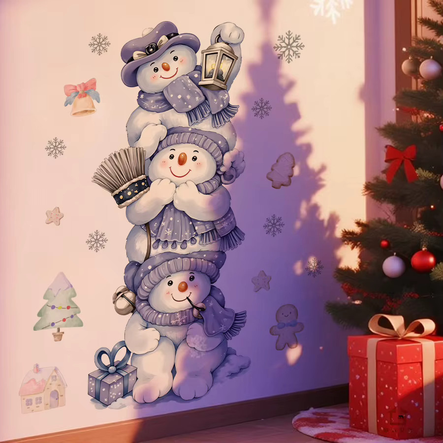 BRUP Wandaufkleber Schneemänner mit lila Hüten für Weihnachtsdekoration aus PVC - Bild 4