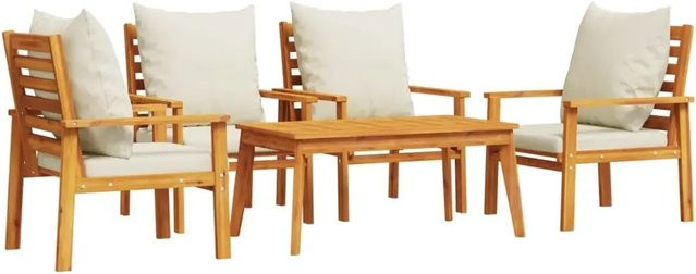 vidaXL 5-tlg Garten-Lounge-Set aus Massivholz Akazie mit Kissen in Braun und Weiß - Bild 1