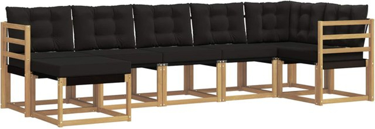 vidaXL Outdoor-Sofagarnitur aus Akazie mit 7-teiligem Set und Kissen in Weiß und Schwarz, modernes Loungemöbel-Set - Bild 1