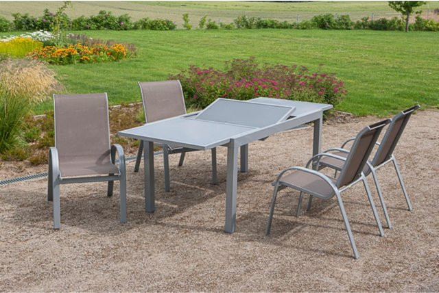 Merxx Tischgruppe Amalfi 5-teiliges Gartenmöbel-Set aus Aluminium und Glas in Taupe, ausziehbar, B/T/H: 160 bis 220 x 90 x 75 cm (ca.) - Bild 1