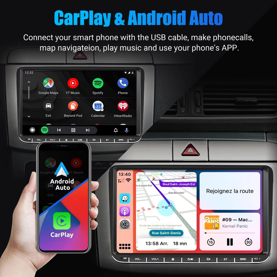 ESSGOO Android 15 CarPlay Autoradio mit 9 Zoll Display und GPS für Volkswagen VW Golf Passat JETTA Skoda SEAT, Schwarz - Bild 2