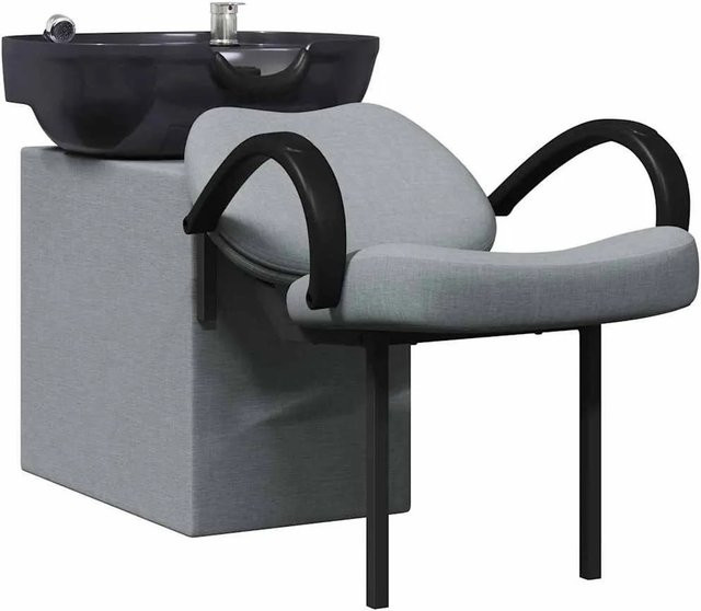 vidaXL Shampoo Stuhl in Hellgrau und Schwarz mit Stoffbezug, B/T/H: 63 x 141 x 92 cm - Bild 1