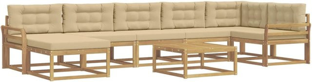 vidaXL Outdoor-Sofagarnitur aus Akazienholz in L-Form mit 8 Teilen, Weiß und Beige - Bild 1