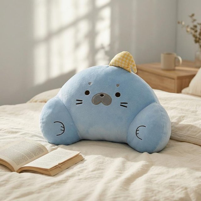 Yiran Health & Beauty Cartoon-Seelöwe Plüschkissen als Lendenwirbelstütze, Blau, B: 45 cm, H: 35 cm - Bild 1