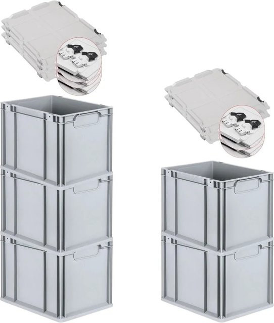 PROREGAL Spar Set 5x Eurobox Nextgen Economy mit Scharnierdeckel und schwarzen Schiebeschnappverschlüssen, Grau, H x B x T: 32 x 30 x 40 cm - Bild 1