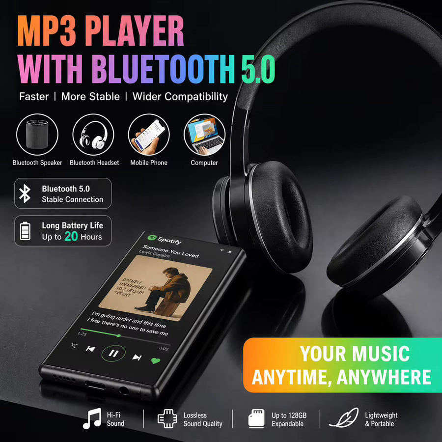 Famue BF66 5G MP3-Player mit Android 13, 64GB ROM, 6GB RAM, WiFi, Bluetooth 5.0 und Unterstützung für verlustfreie Klangqualität in Schwarz - Bild 2