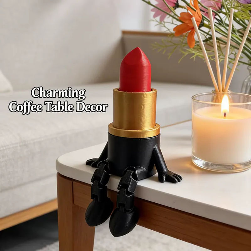 Dekorative 3D-gedruckte Lippenstift-Figur aus Kunststoff in Rot für Zuhause und Büro - Bild 4