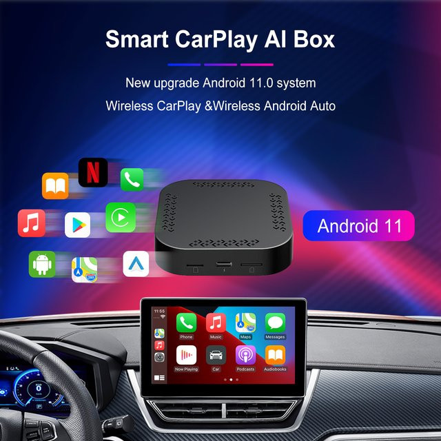 ANYFAR Kabelloser CarPlay Adapter mit Android 11 AI Box, 4G LTE, Qualcomm Prozessor, 4+64GB, Schwarz - Bild 1