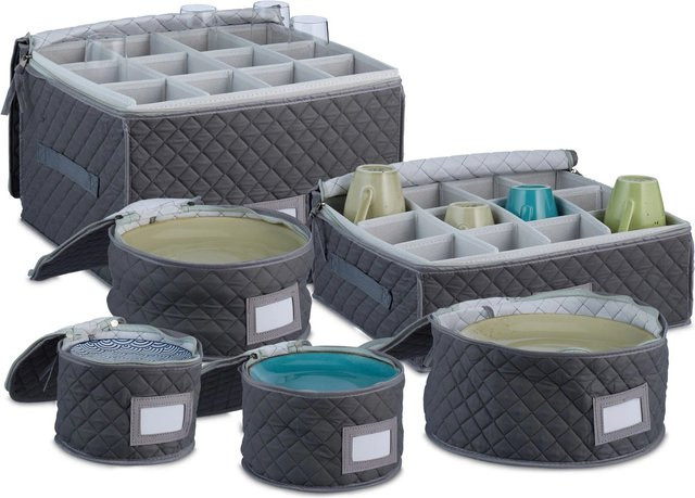 Relaxdays Aufbewahrungsbox für Geschirr aus Polyester in Grau, 6er Set - Bild 1