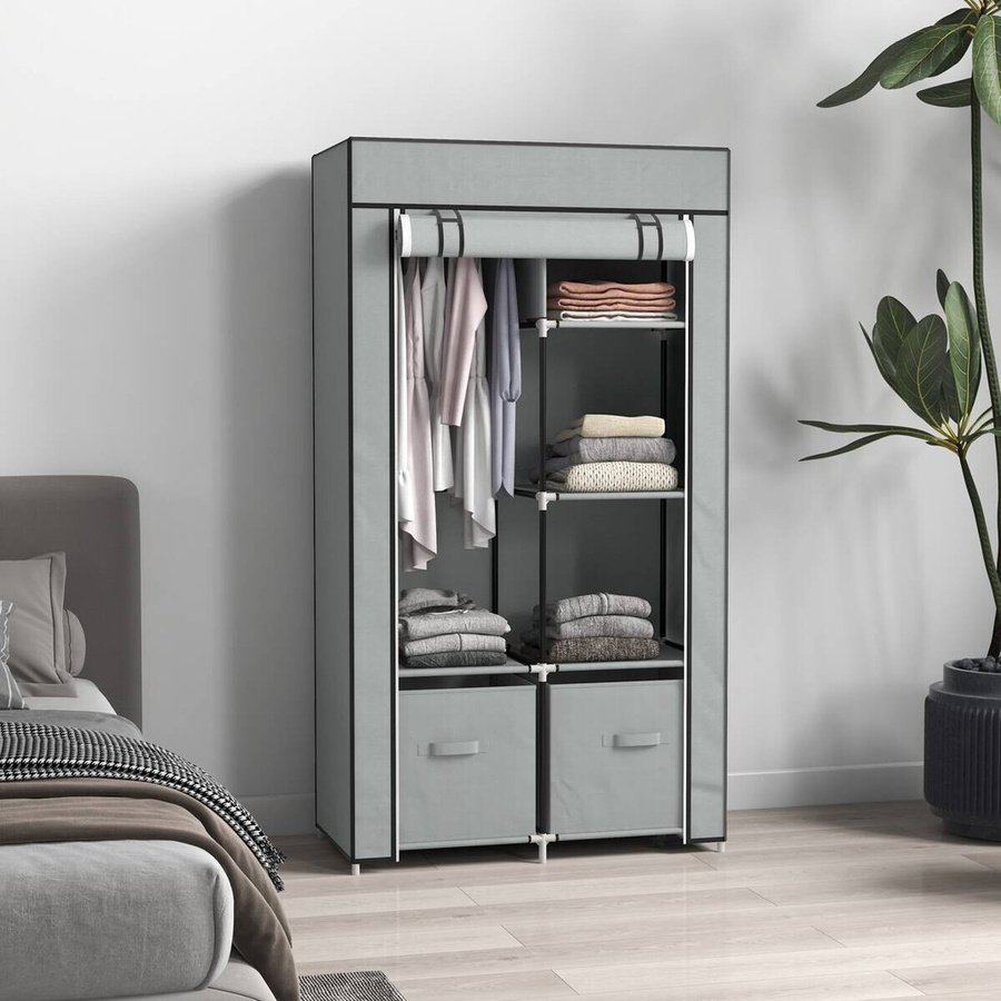 HOMCOM Stoffschrank Hellgrau mit integrierten Schubladen und Kleiderstange, B/T/H: 83 x 42,5 x 162,5 cm - Bild 3