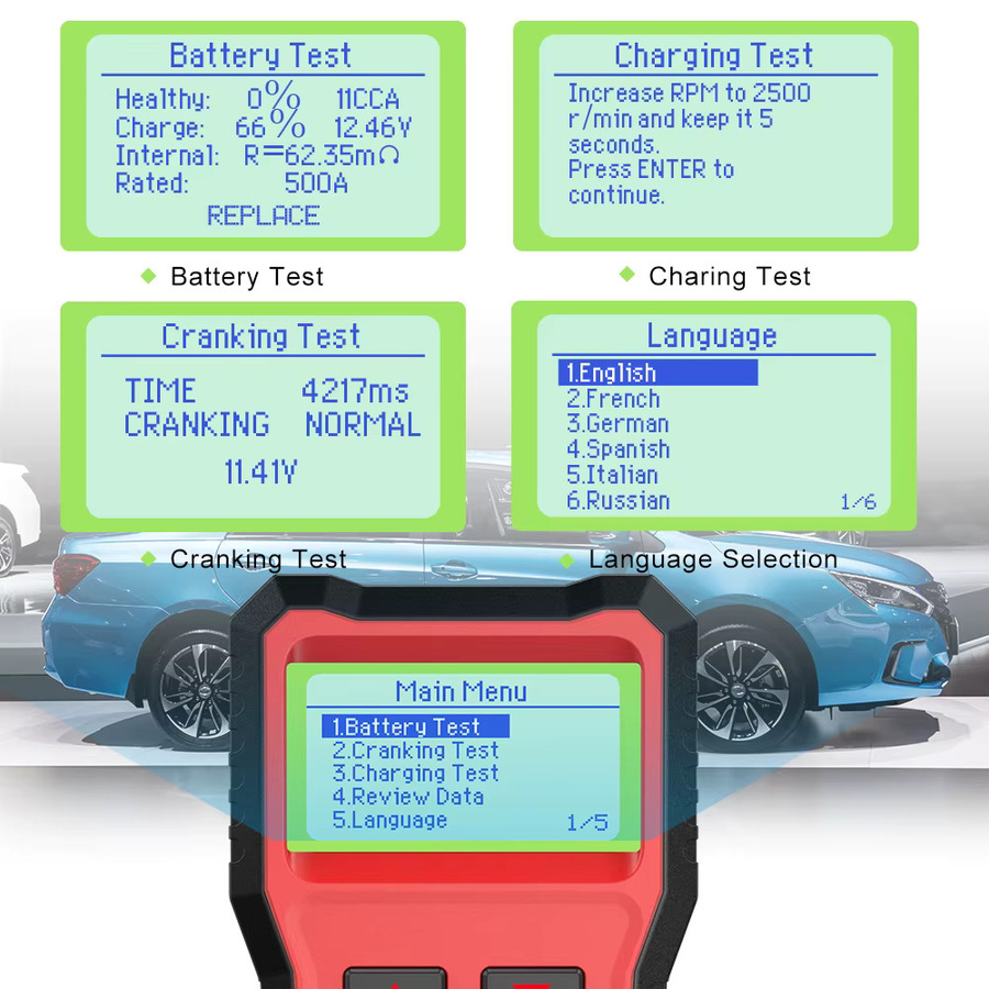 ANCEL BST100 12V Batterietester und Autobatterieanalysator zur Prüfung von Anlassstrom und Ladeschaltung bis 220Ah und 2000CCA - Bild 3