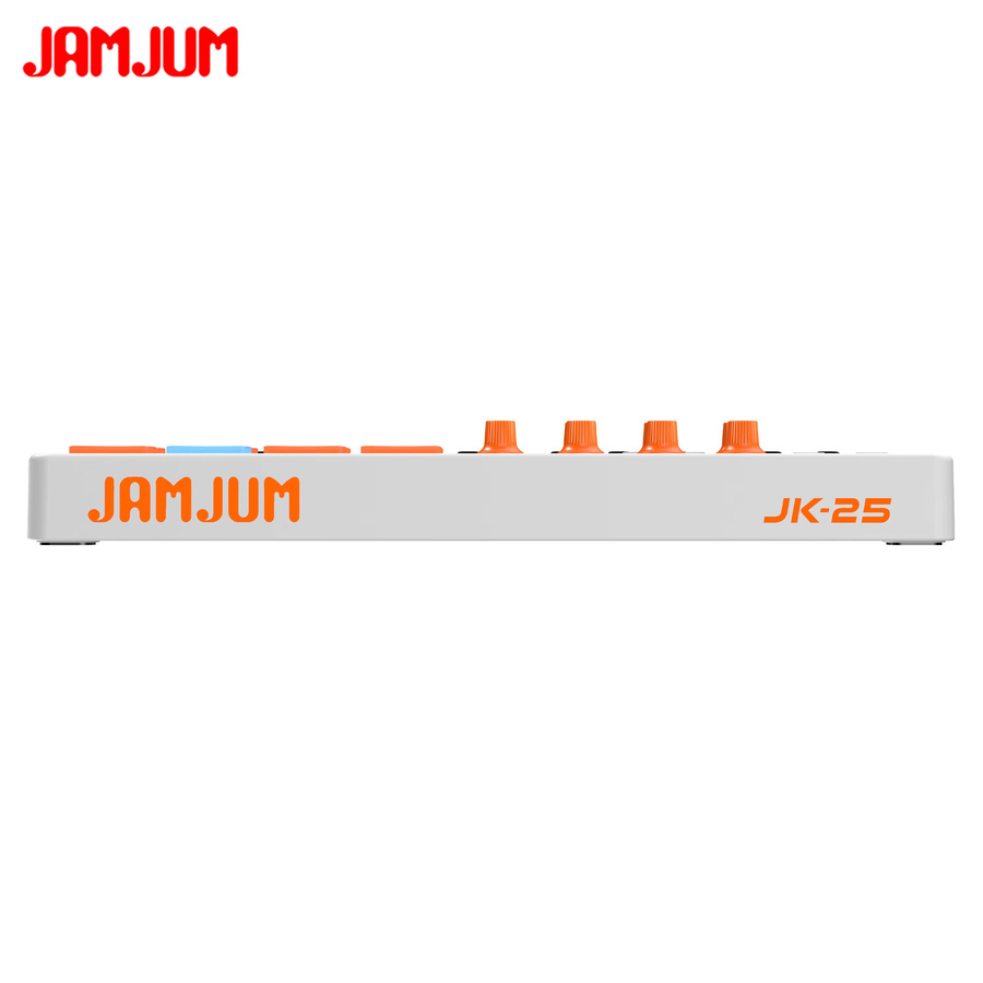 JAMJUM 25-Tasten Midi-Keyboard in Weiß mit kabellosem Midi-Empfänger, 8 anpassbaren RGB-Hintergrundbeleuchteten Pads und wiederaufladbarem Akku - Bild 2