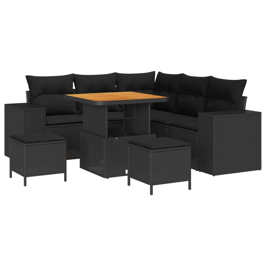 vidaXL Garten-Sofa-Set 8-tlg in Schwarz mit Kissen und integriertem Stauraum für Terrasse und Balkon - Bild 2