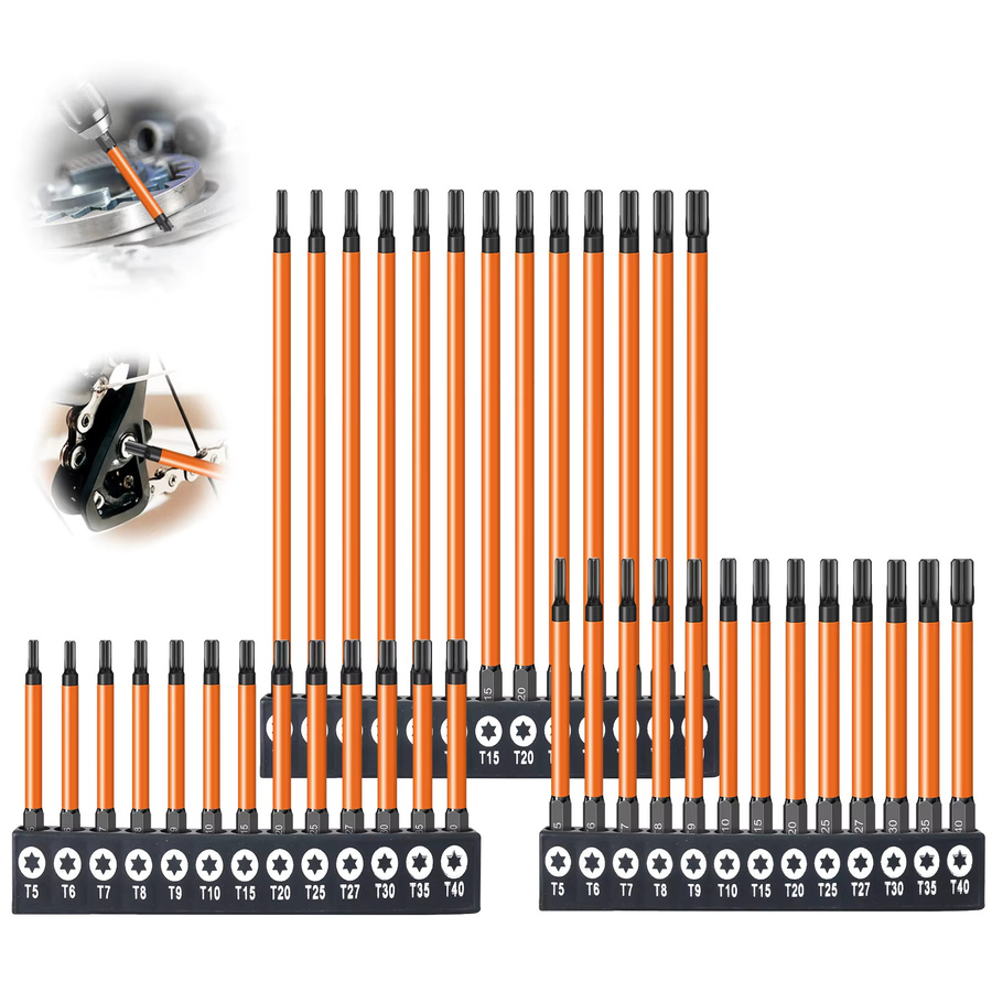 XMSJ Torx-Schraubendreher-Bit-Set aus S2-Legierungsstahl mit starkem Magnetismus und 1/4 Zoll Sechskantschaft, einzelne Bits T5-T40 in den Längen 75 mm, 100 mm und 150 mm - Bild 6