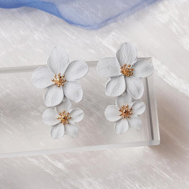 Hängeohrringe Blumen, Messing, Grau, Damen - Bild 1