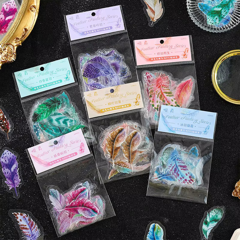 20 Stück luxuriöse Federimitat Aufkleber in transparent und schillernd für Scrapbooking und DIY-Projekte - Bild 4