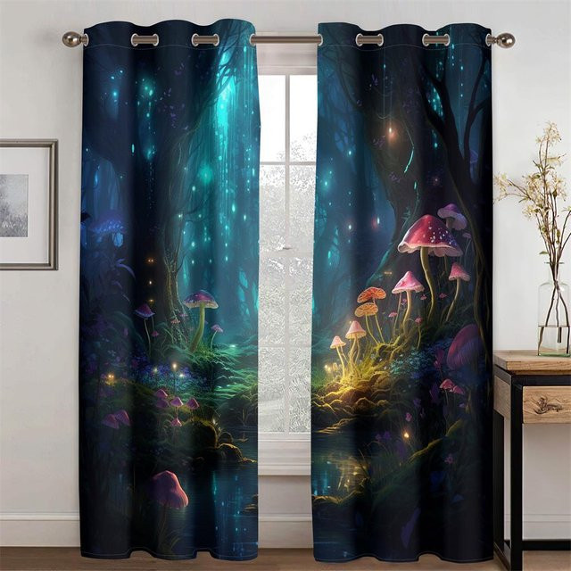 2er-Set 3D Glitzernde Fuji Berg Vorhänge in Blau, semi-transparentes Polyester für Wohnzimmer, Schlafzimmer und Küche, B: 50 cm, H: 130 cm - Bild 1
