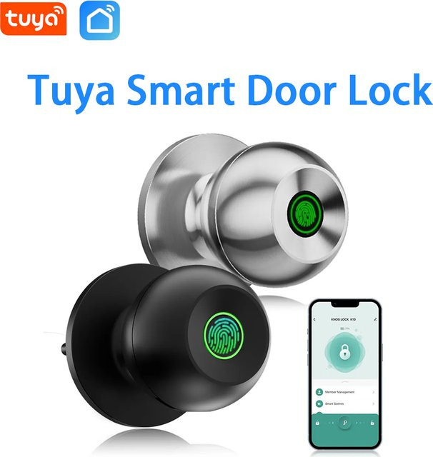 Tuya Smart Home Türschloss in Schwarz mit Fingerabdruck, Schlüssel und Smart Life App Steuerung für Hotel und Apartment - Bild 1