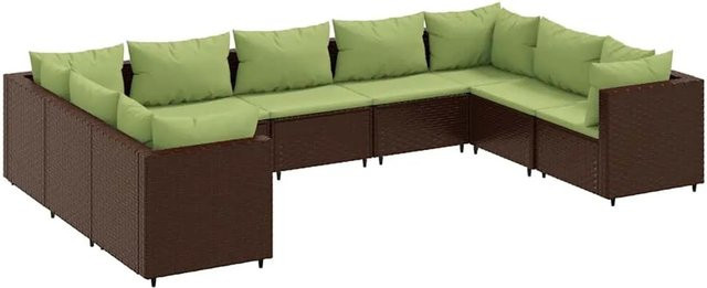 vidaXL 9-tlg. Garten-Lounge-Set in U-Form aus braunem PE-Rattan mit wetterfesten Kissen und pulverbeschichtetem Stahlgestell - Bild 1