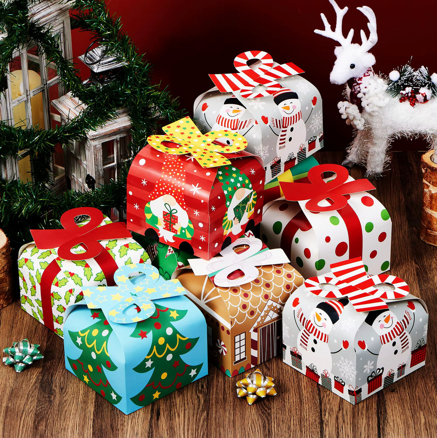 24 Stück Weihnachtsgeschenkboxen aus Papier in Dreiecksform mit Etikett und Band, Mehrfarbig - Bild 2
