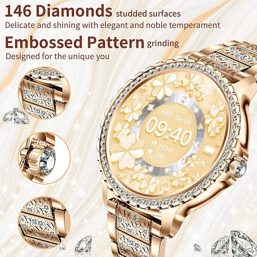 ChiBear Smartwatch für Frauen in Gold mit HD-Bildschirm, Herzfrequenzmessung und Sprachanruf-Funktion für Android und iOS - Bild 2