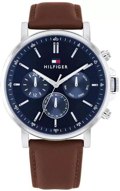 Tommy Hilfiger Herrenuhr, Quarz, Edelstahl, Leder, Blau, 5 ATM - Bild 1