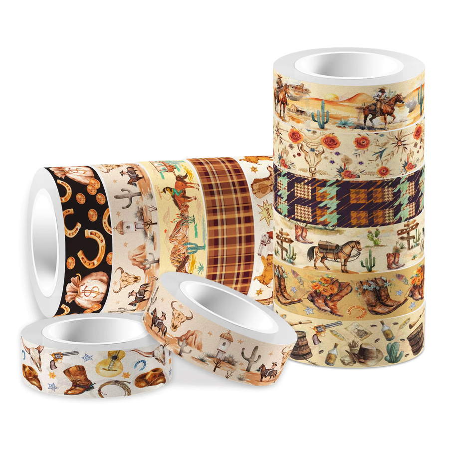12-Rollen Washi-Tape-Set mit Western-Cowboy-Motiv in Multicolour aus Papier für Scrapbooking und DIY-Bastelarbeiten - Bild 3