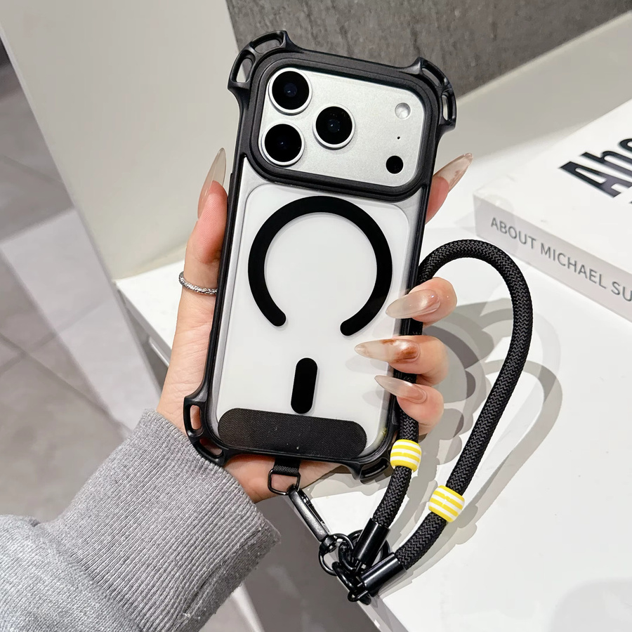 ZHANZHI Magnetische iPhone Hülle mit kurzem Handgelenk-Lanyard und Anti-Drop-Schutz in Orange, passend für iPhone 17 Pro Max, 16 Plus, 15, 14 und 13 Pro - Bild 2