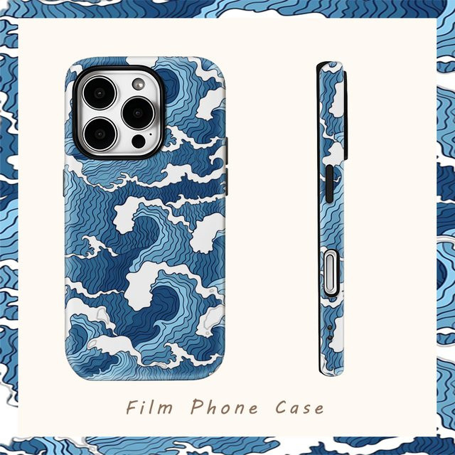 Potdemiel Handyhülle mit blauem Ozeanwellen-Design für iPhone 11 bis iPhone 18 Pro Max Plus, doppelschichtiger Rückseitenschutz - Bild 1