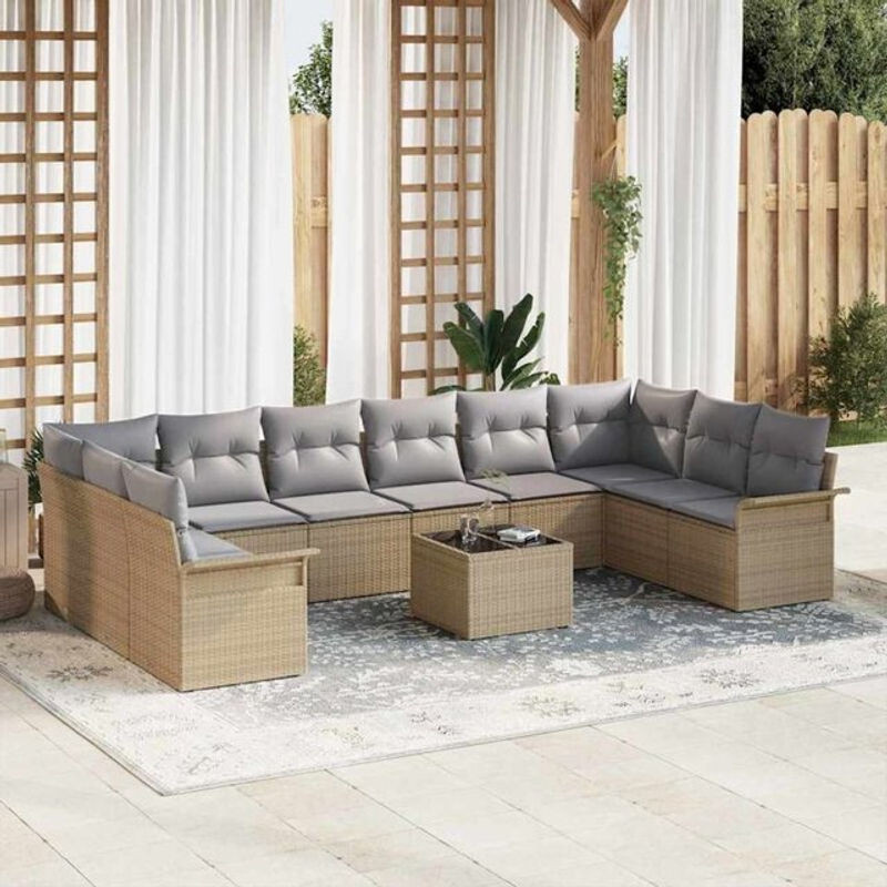 vidaxl Garten-Sofa-Set aus Poly-Rattan mit 11-teiligem Kissen-Set in Schwarz und Grau - Bild 1