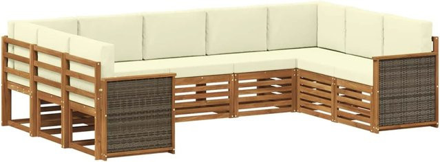 vidaXL Ecksofa Set in L-Form aus massivem Akazienholz mit 7 Kissen in Beige und Creme - Bild 1