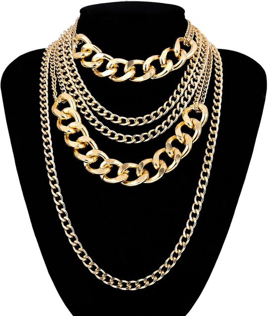 YIRAN Choker Halskette, mehrschichtig, goldfarben, Metall, Unisex - Bild 1