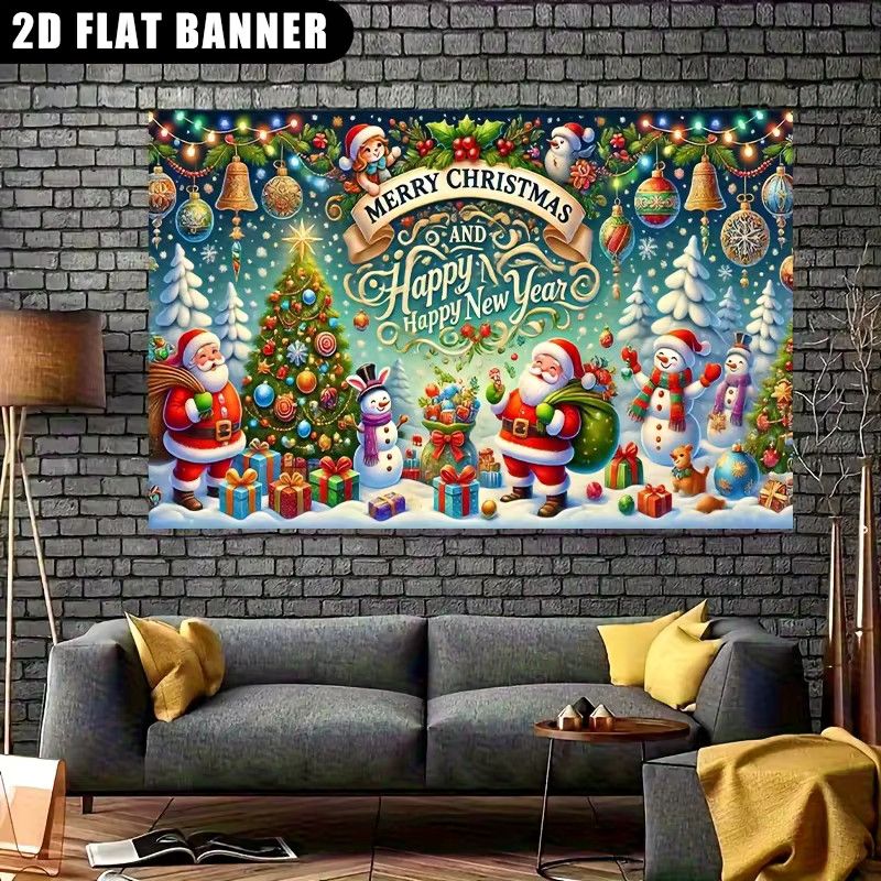 VIKAMA Weihnachts-Tapisserie mit Weihnachtsmann und Schneemann als Wanddekoration für dein Wohnzimmer - Bild 3