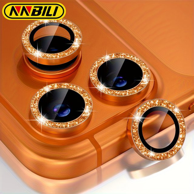 NNBILI 6/9-teiliger Luxus-Kameraobjektivschutz für iPhone 17 Pro und iPhone 17 Pro Max mit 9H gehärtetem Glas und Glitzer-Metallring in Gold oder Orange - Bild 1