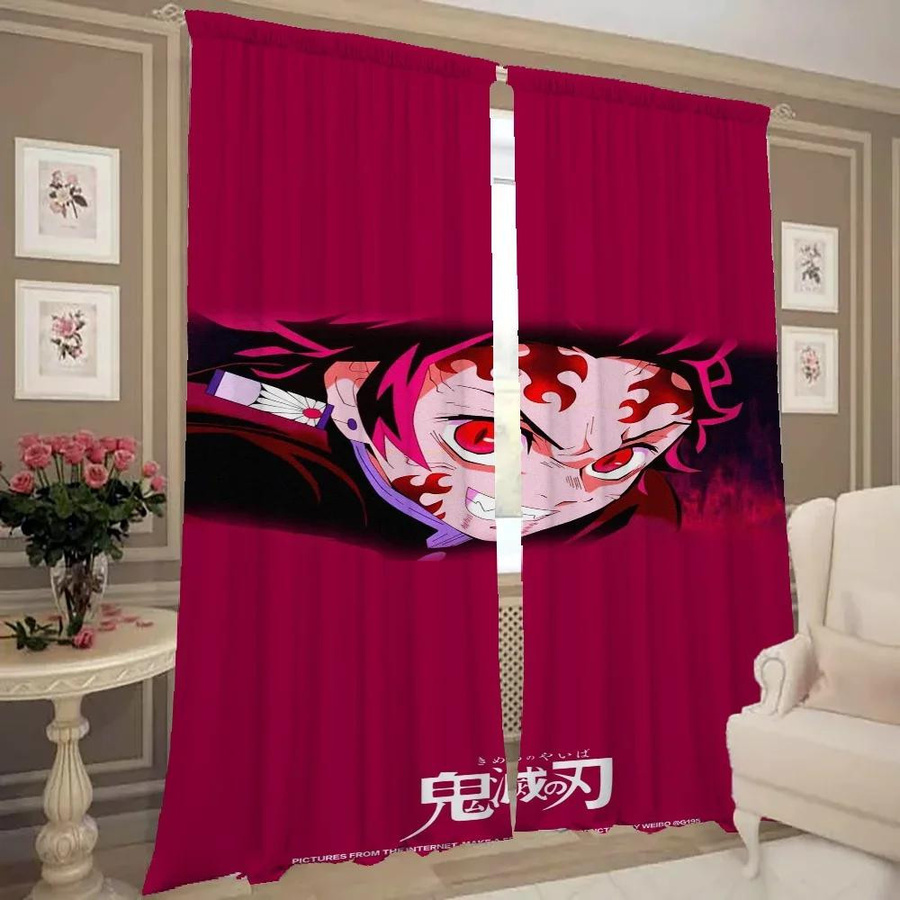 2er-Set Verdunkelungsvorhänge mit D-Dämon S-Töter Motiv für Wohnzimmer, Schlafzimmer und als Raumteiler, B: 50 cm, H: 70 cm - Bild 1