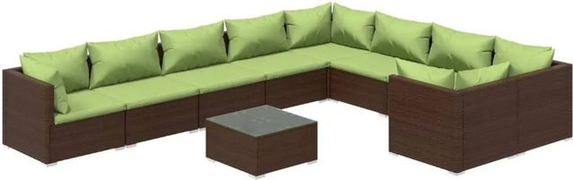 vidaXL 10-tlg. Garten-Lounge-Set aus Poly Rattan in Braun mit Kissen und Tisch - Bild 1