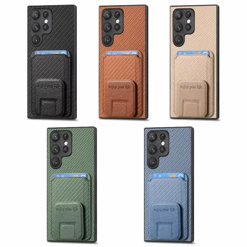 Kohlefaser Handyhülle mit Kartenhalter für Samsung Galaxy S23 FE S22 S24 Ultra Plus A15 A25 A24 A35 A05 A05s in Blau - Bild 3