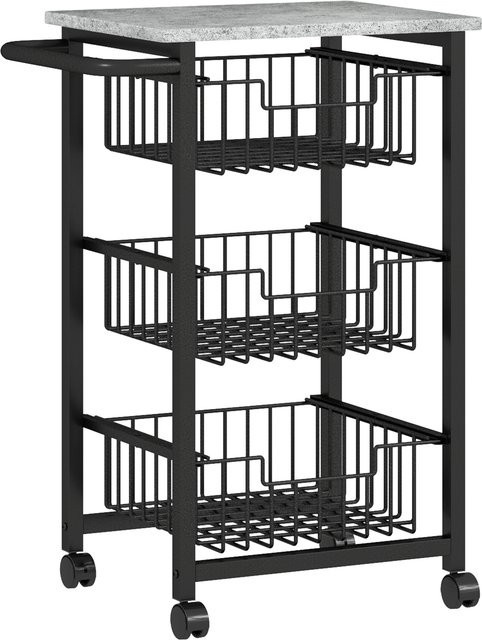 HOMCOM Küchenwagen Servierwagen mit Arbeitsplatte und 3 ausziehbaren Stahlkörben in Hellgrau, B/T/H: 49,5 x 31 x 69 cm - Bild 1
