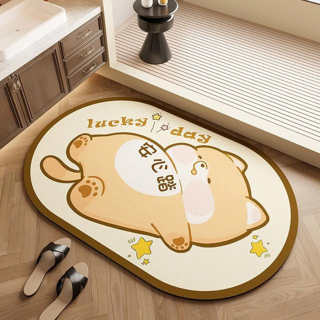 Saugfähige Diatomeenerde-Badematte mit Cartoon-Tier-Motiv, rutschfest und schnelltrocknend, Beige, B/T: 90 x 60 cm - Bild 1