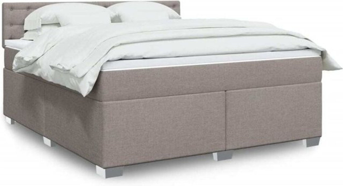 vidaxl Boxspringbett mit Matratze in Taupe meliert und Weiß, Stoff und Holz, B/T/H: 180 x 200 x 100,5 cm - Bild 1