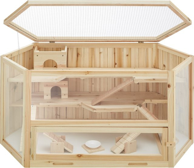 tectake Hamsterkäfig Benni aus Holz in Braun mit 3 Etagen, 3 Rampen und aufklappbarem Dachgitter, B/T/H: 115 x 60 x 58 cm - Bild 1